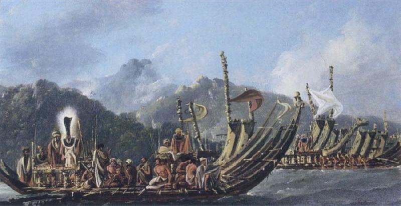 William Hodges Review of the War Galleys at Tahiti oil painting image
